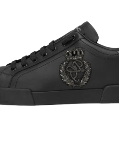 Calfskin nappa Portofino sneakers with crown patch Black