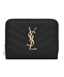 CASSANDRE MATELASS? COMPACT ZIP AROUND WALLET IN PELLE GOFFRATA GRAIN DE POUDRE