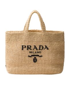 logo-embroidered crochet tote bag