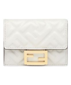Brieftasche aus wei?em Nappaleder mit FF-Muster 7.5cm