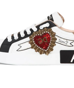 Calfskin Portofino sneakers with embroidery White